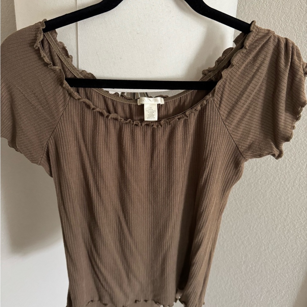 Brown Ribbed Women's Top